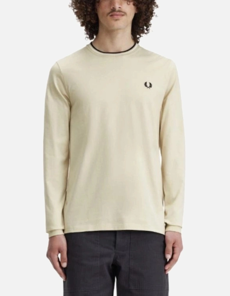 Twin Tipped Neck Beige Long Sleeve T-Shirt