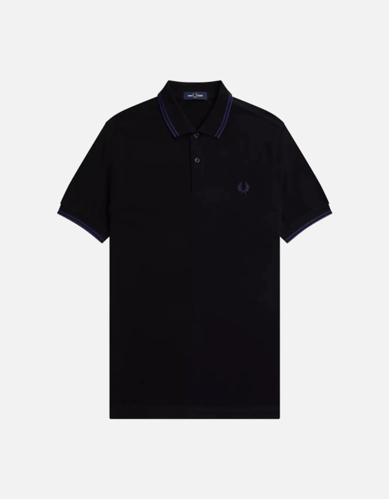 French Navy Blue Twin Tipped Collar Black Polo Shirt