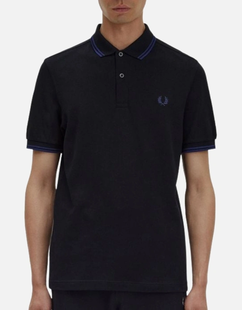 French Navy Blue Twin Tipped Collar Black Polo Shirt