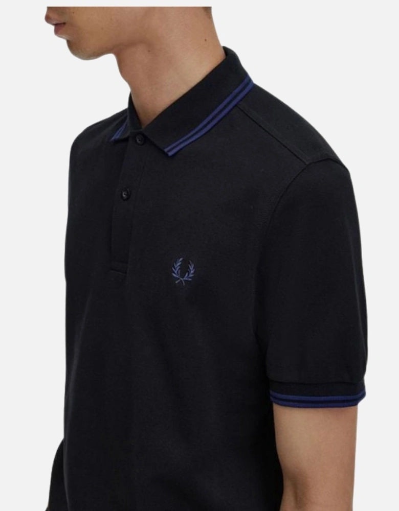 French Navy Blue Twin Tipped Collar Black Polo Shirt