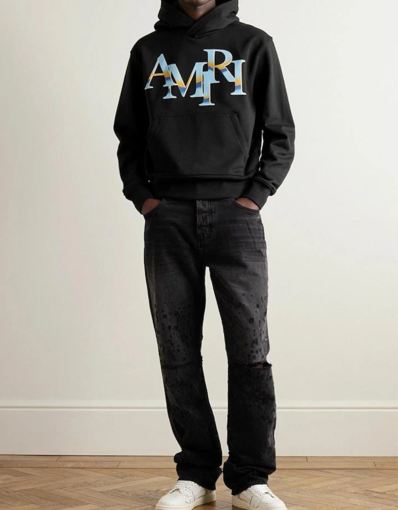 Staggered Chrome Logo Hoodie in Black
