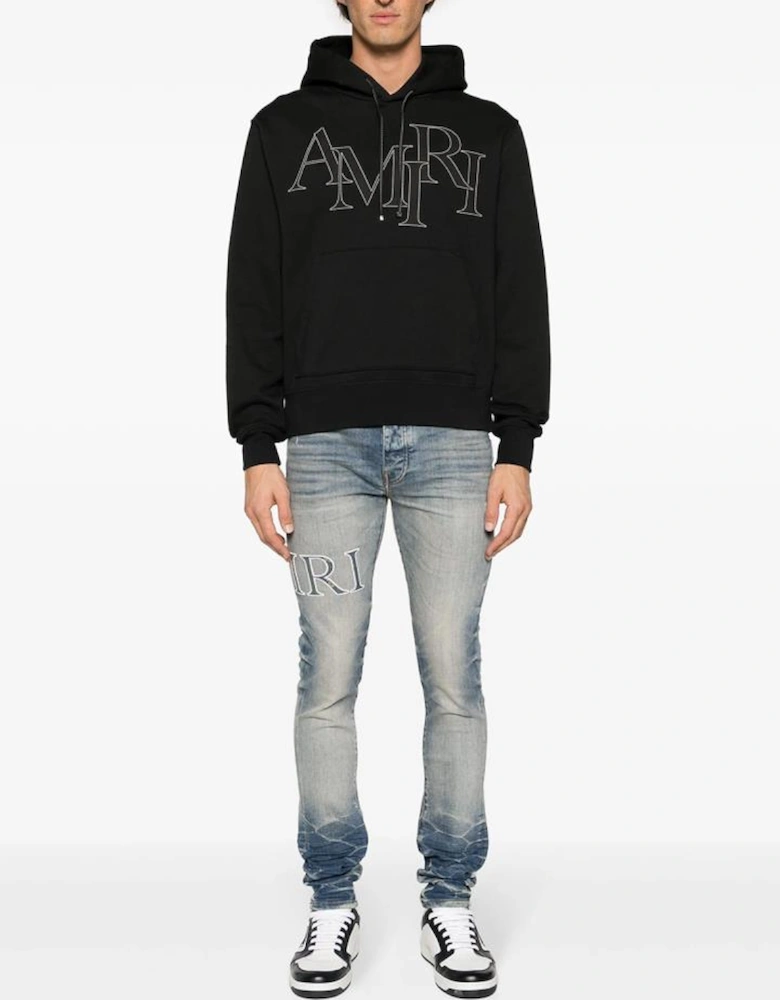 Staggered Logo Hoodie in Black