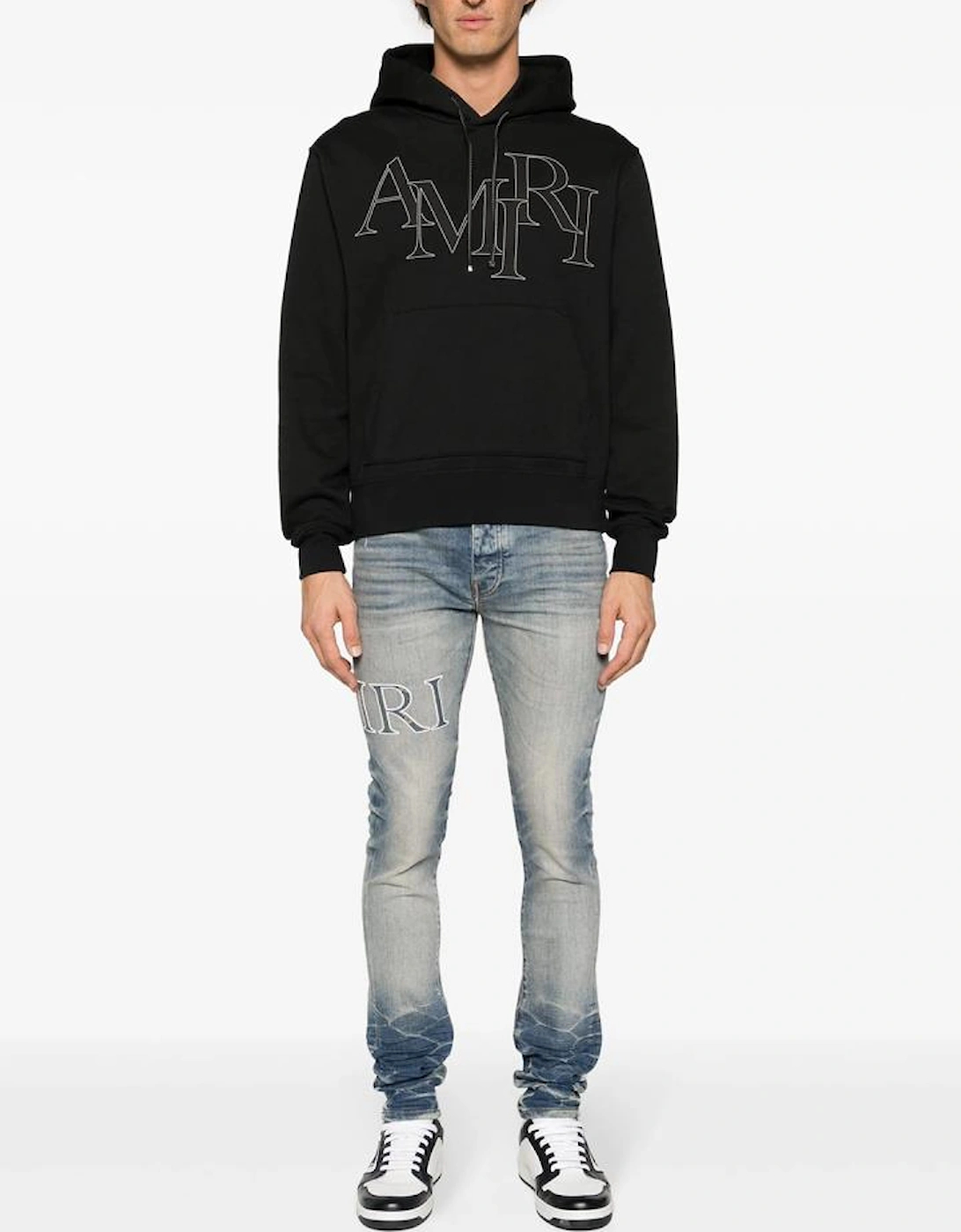 Staggered Logo Hoodie in Black