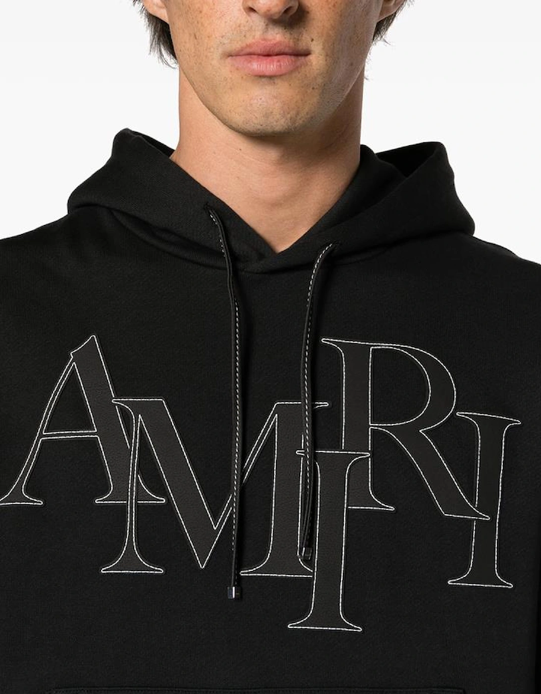 Staggered Logo Hoodie in Black