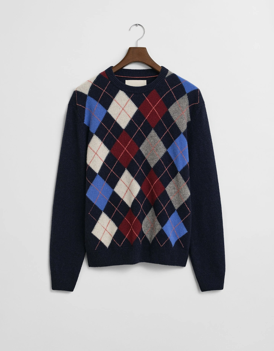 Mens Argyle Crew Neck Jumper - 480 Dark Navy Melange, 2 of 1