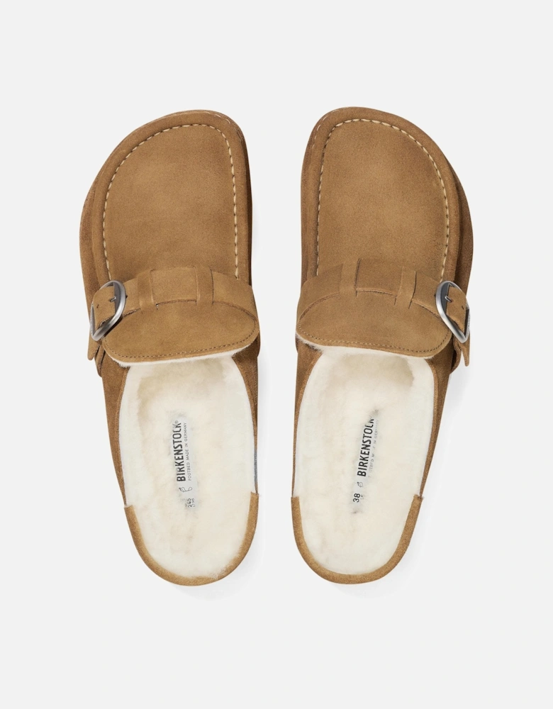 Buckley Suede Shearling Womens Mule Moccasins - Tea