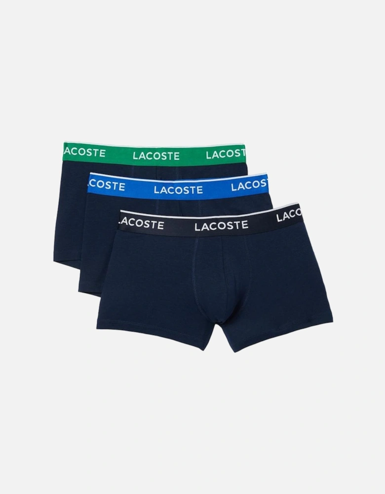 3-Pack Contrasting Waistband Casual Boxer Trunks, Navy
