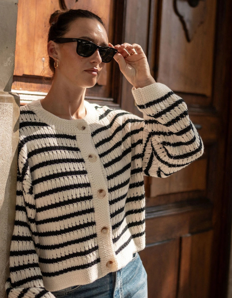 Cream Stripe Cable Knit Crop Cardigan