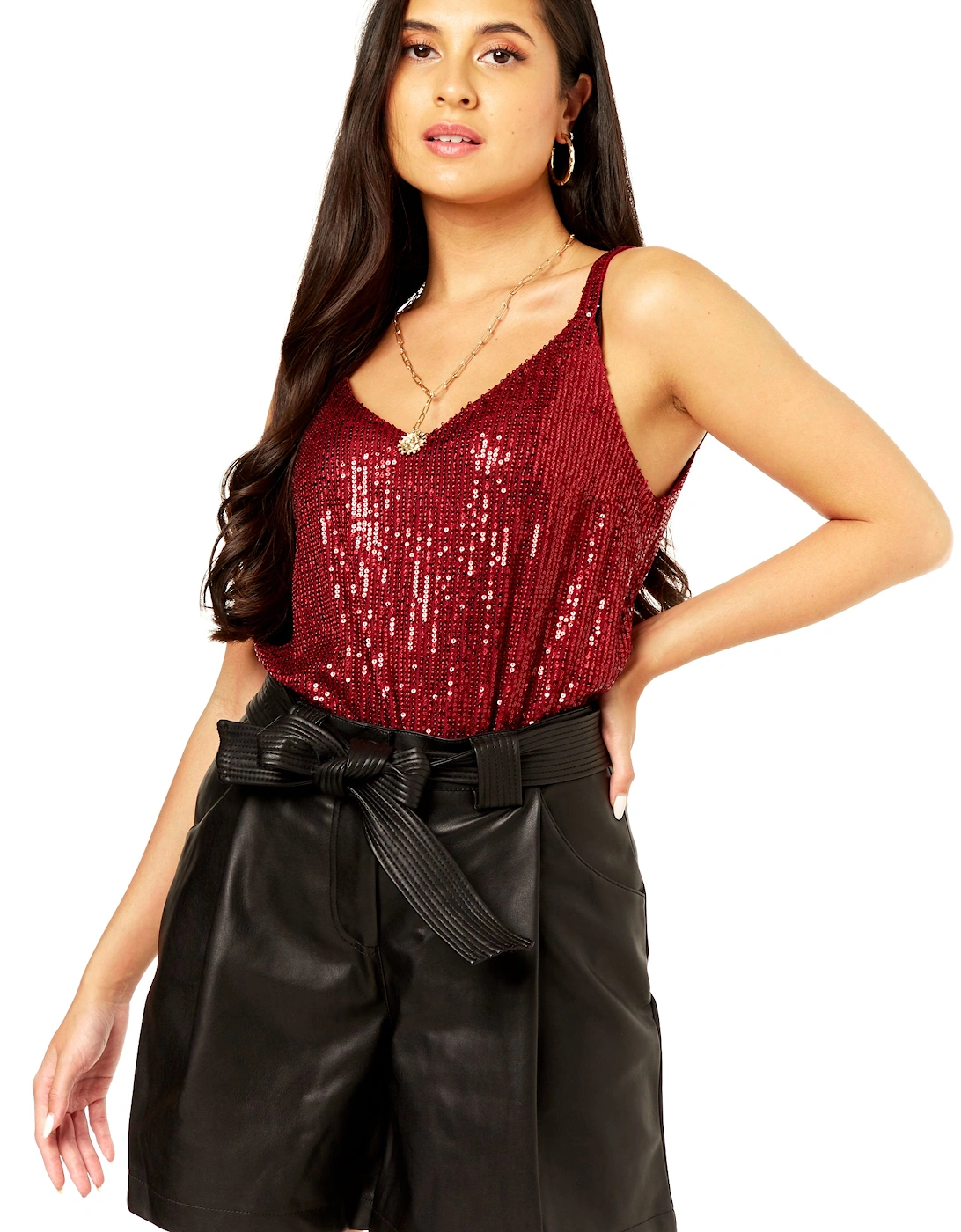 Burgundy Sequin V Neck Cami Top, 5 of 4