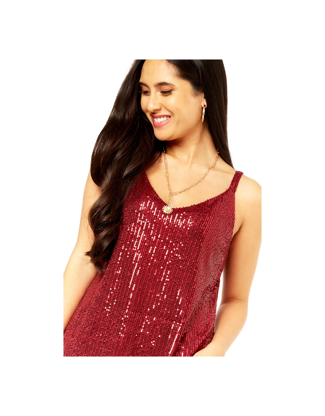 Burgundy Sequin V Neck Cami Top