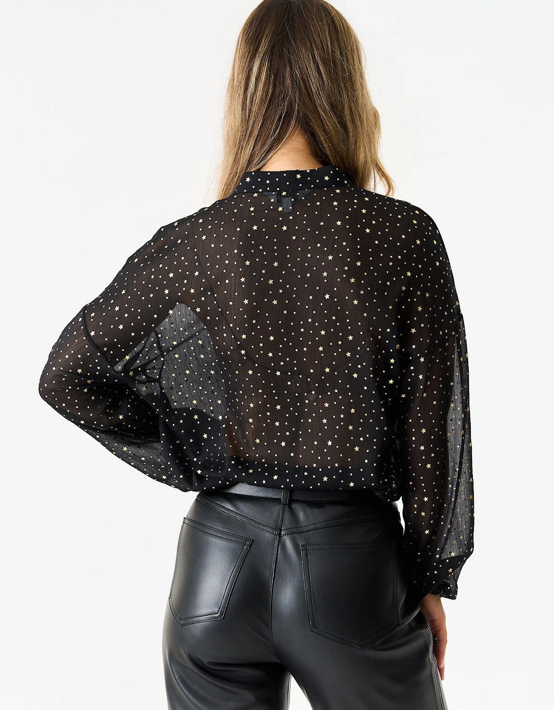 Black Star Print Button Through Blouse