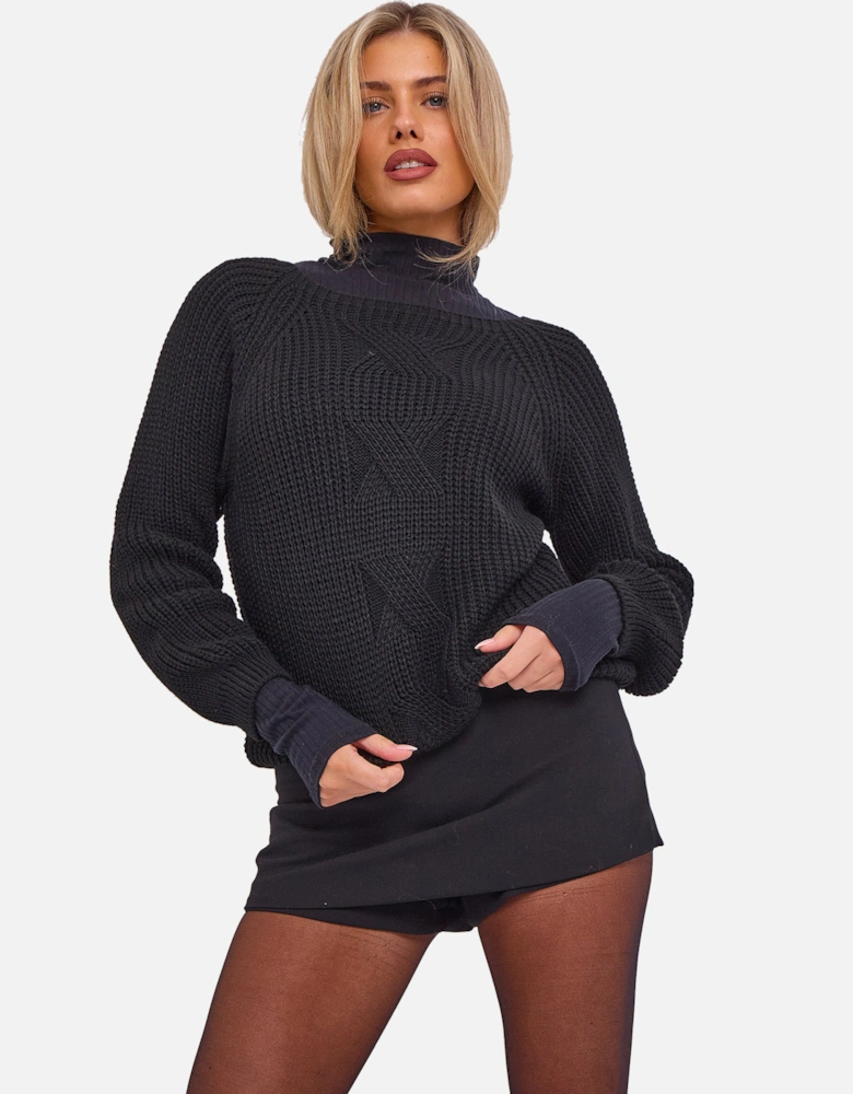 Black Crew Neck Rib Knit Oversized Jumper