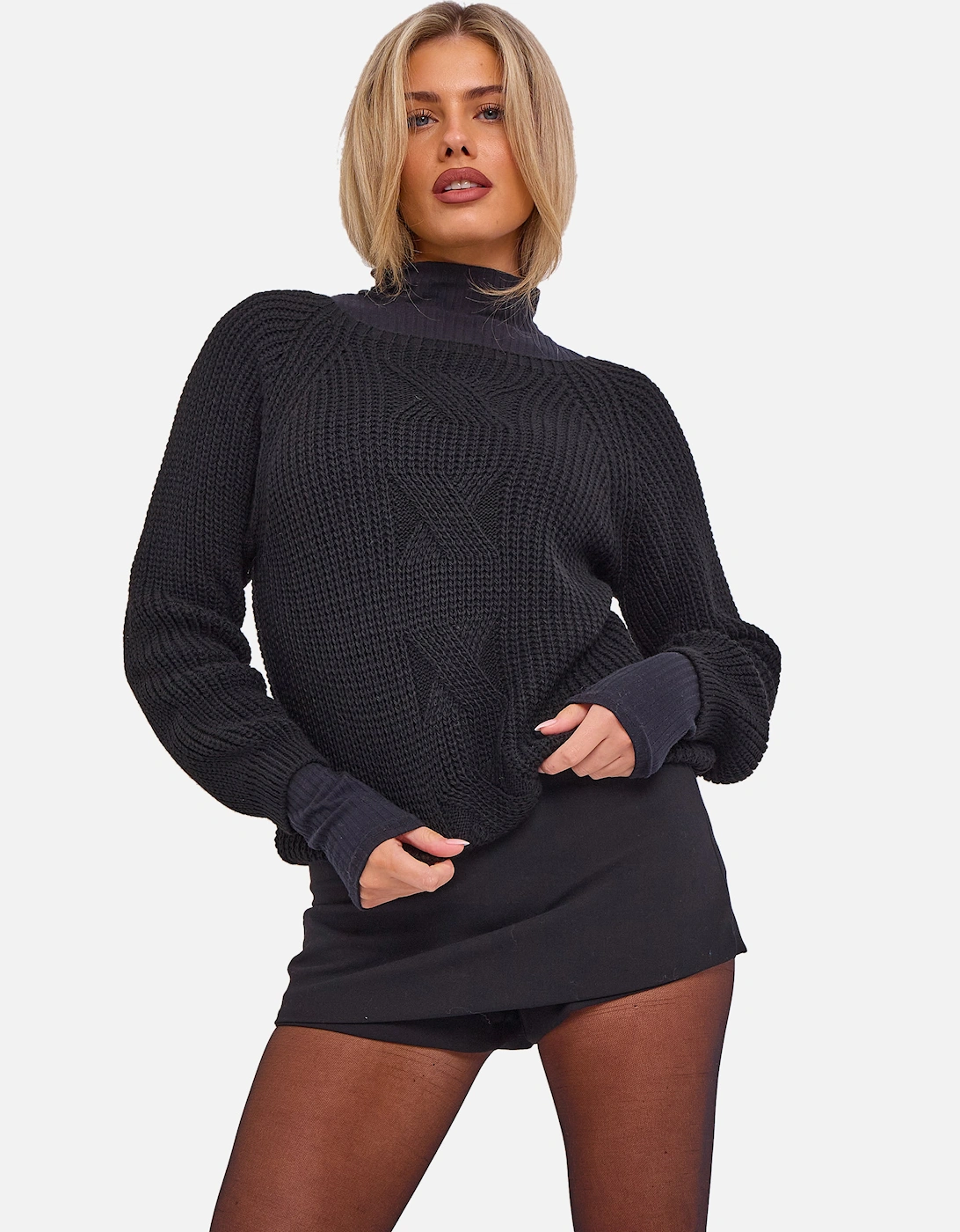Black Crew Neck Rib Knit Oversized Jumper