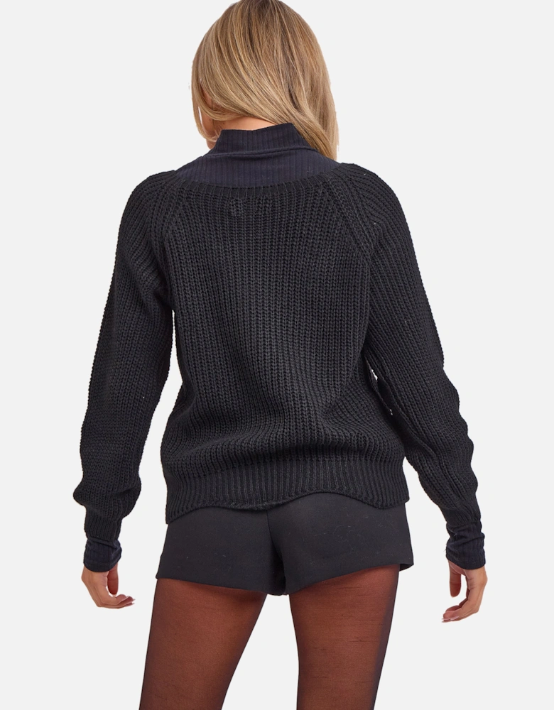 Black Crew Neck Rib Knit Oversized Jumper