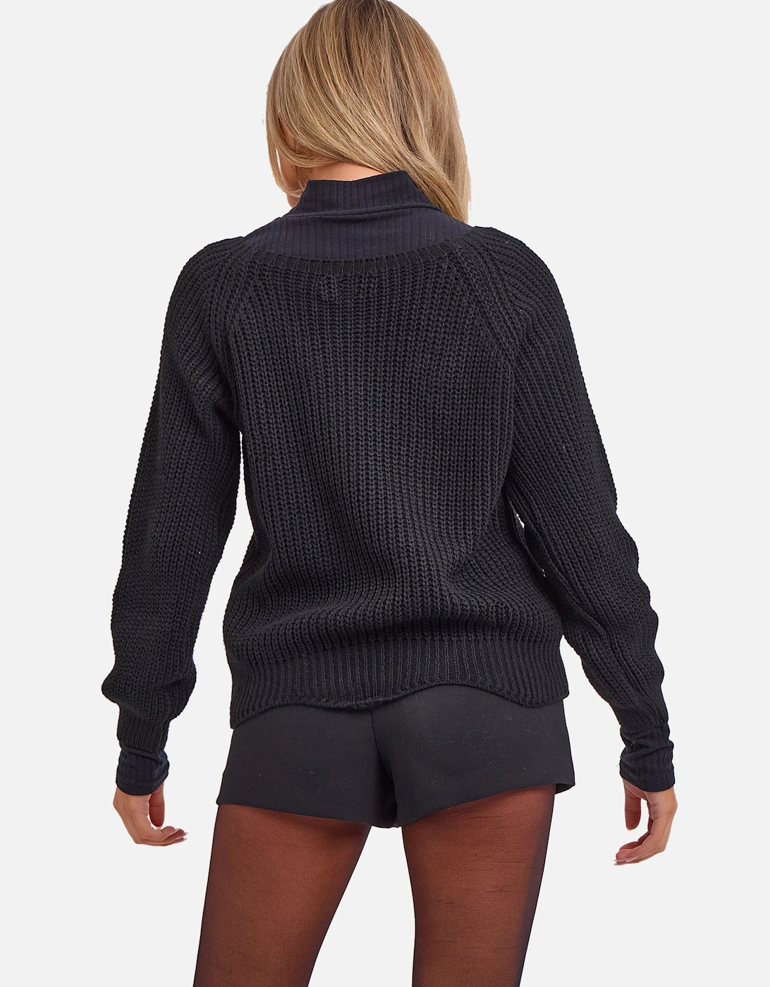 Black Crew Neck Rib Knit Oversized Jumper