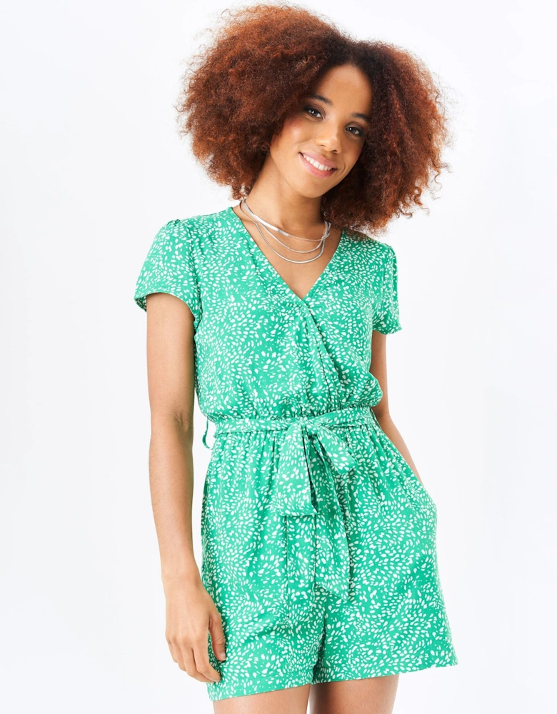 Green Elasticated Waist Wrap Belted Playsuit