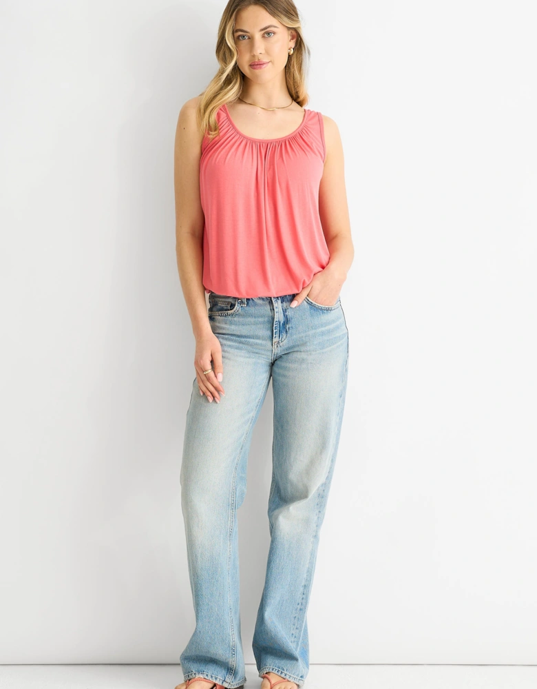 Coral Round Neck Oversized Sleeveless Top