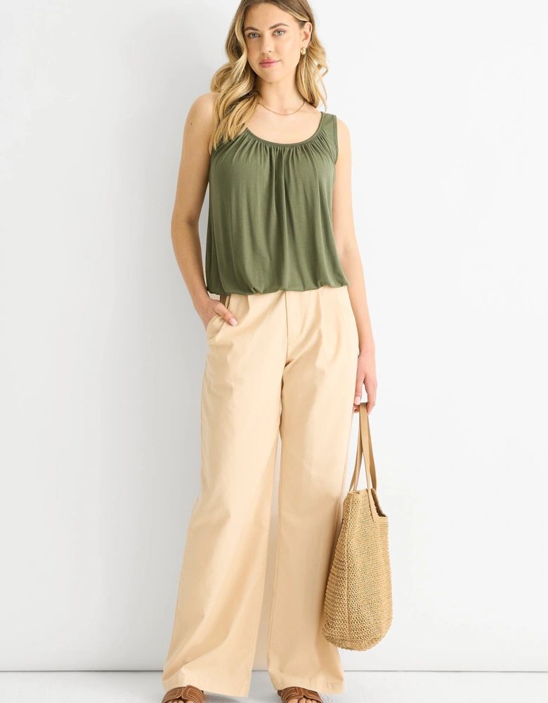 Khaki Round Neck Oversized Sleeveless Top