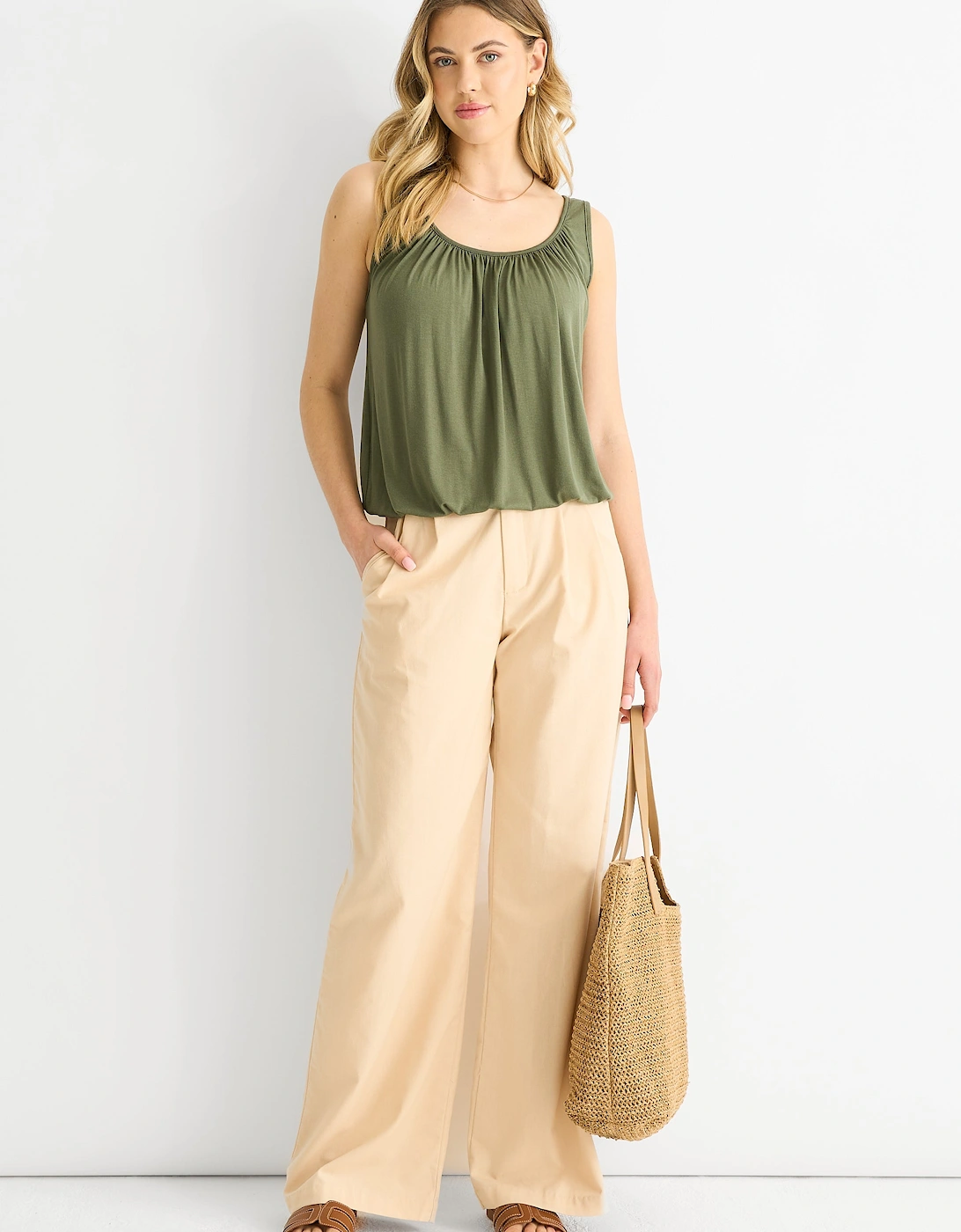 Khaki Round Neck Oversized Sleeveless Top, 5 of 4