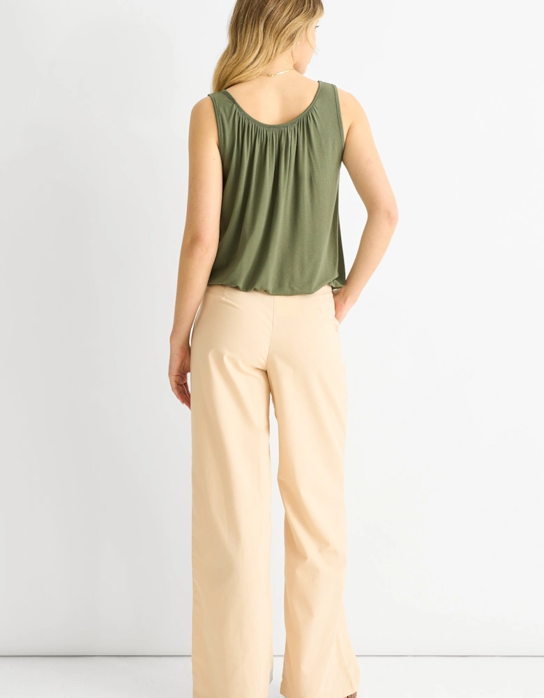 Khaki Round Neck Oversized Sleeveless Top