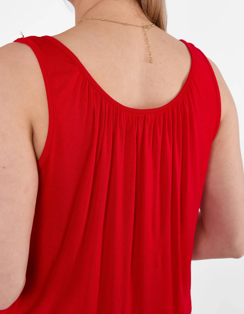 Red Round Neck Oversized Sleeveless Top