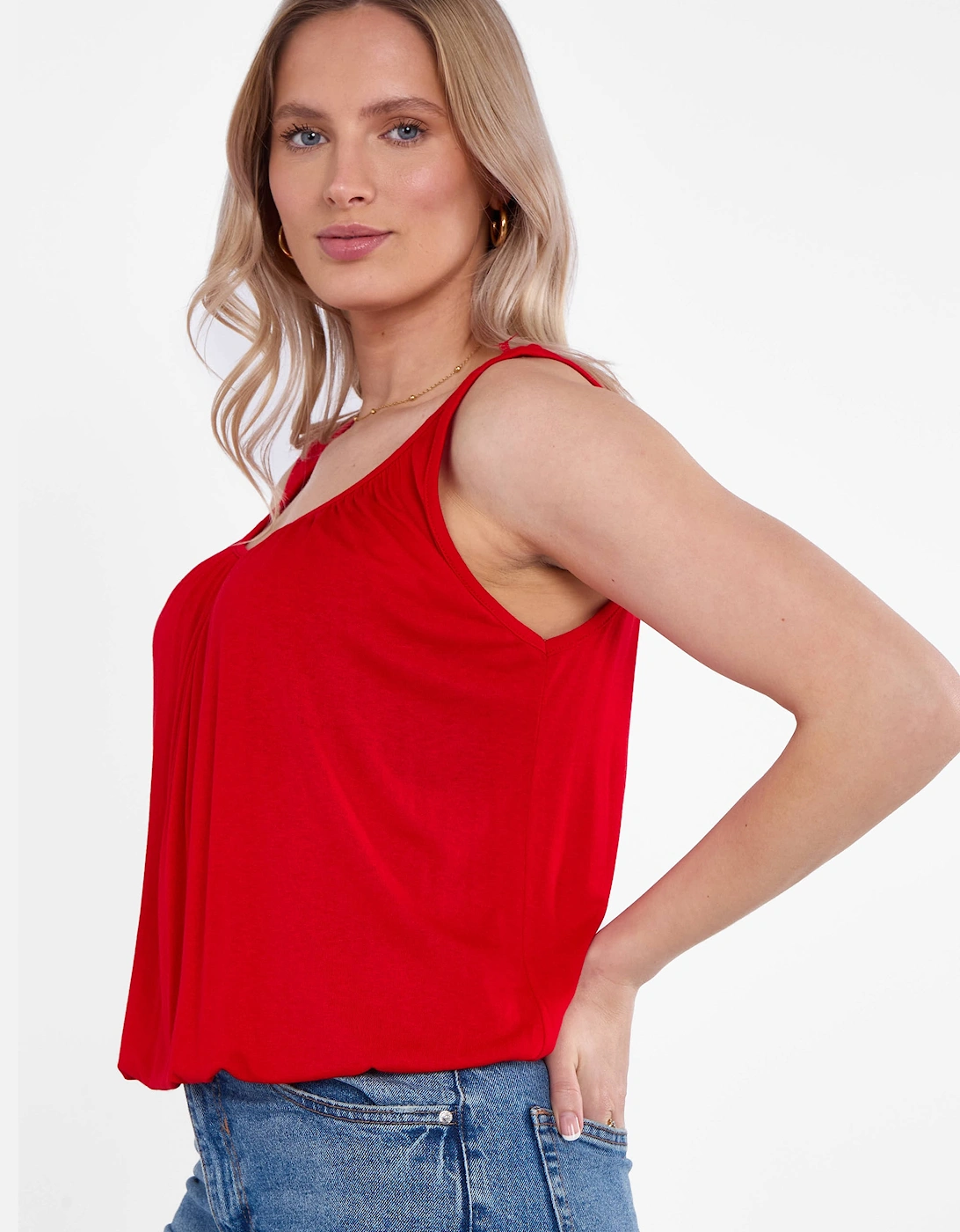 Red Round Neck Oversized Sleeveless Top