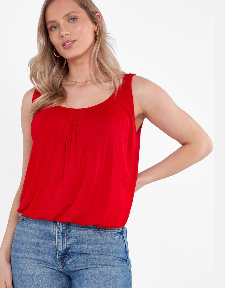 Red Round Neck Oversized Sleeveless Top