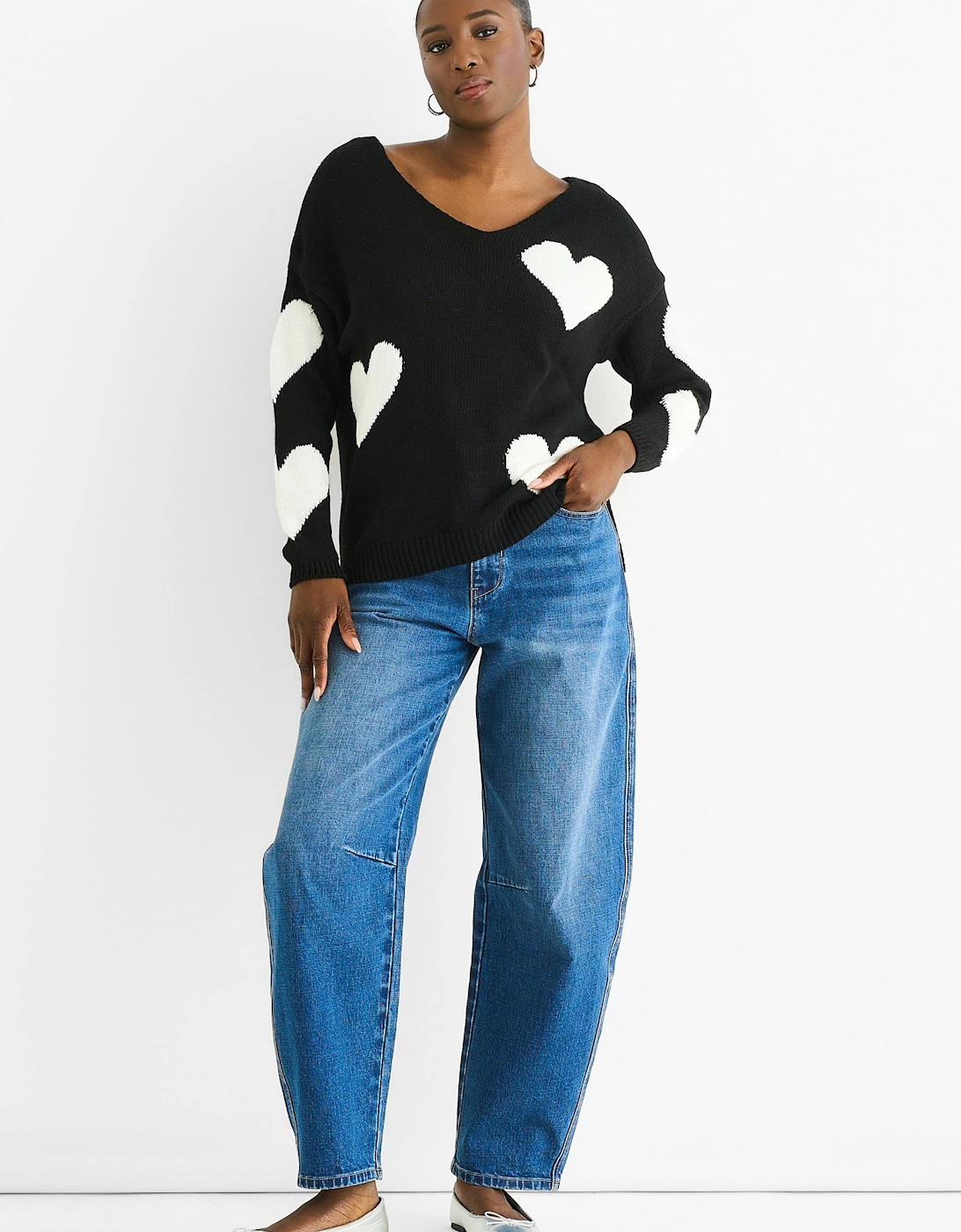 Black V Neck Oversized Heart Knit Jumper, 5 of 4