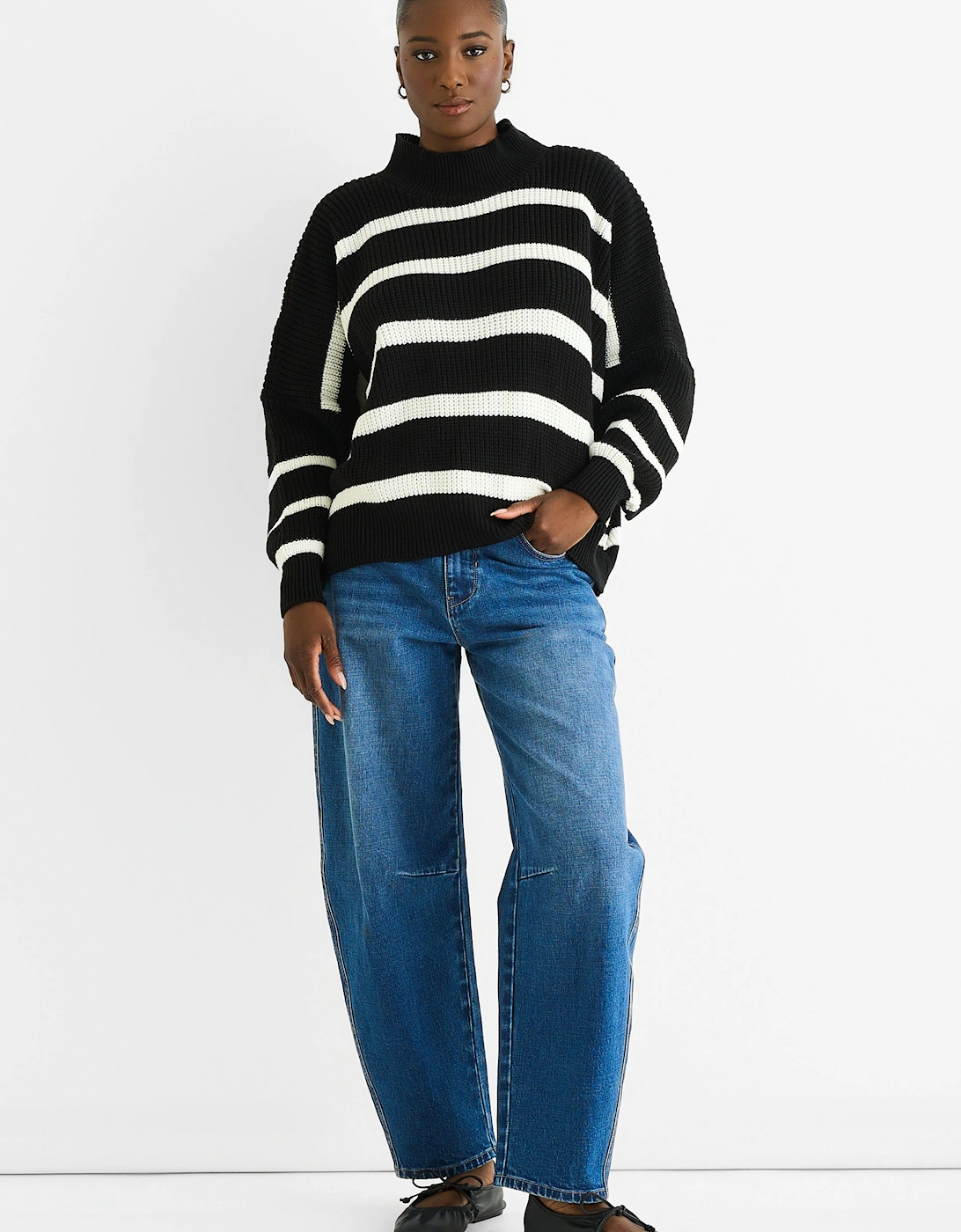 Gini London Women's Black Chunky Knit High Neck Jumper - Size: 10/12