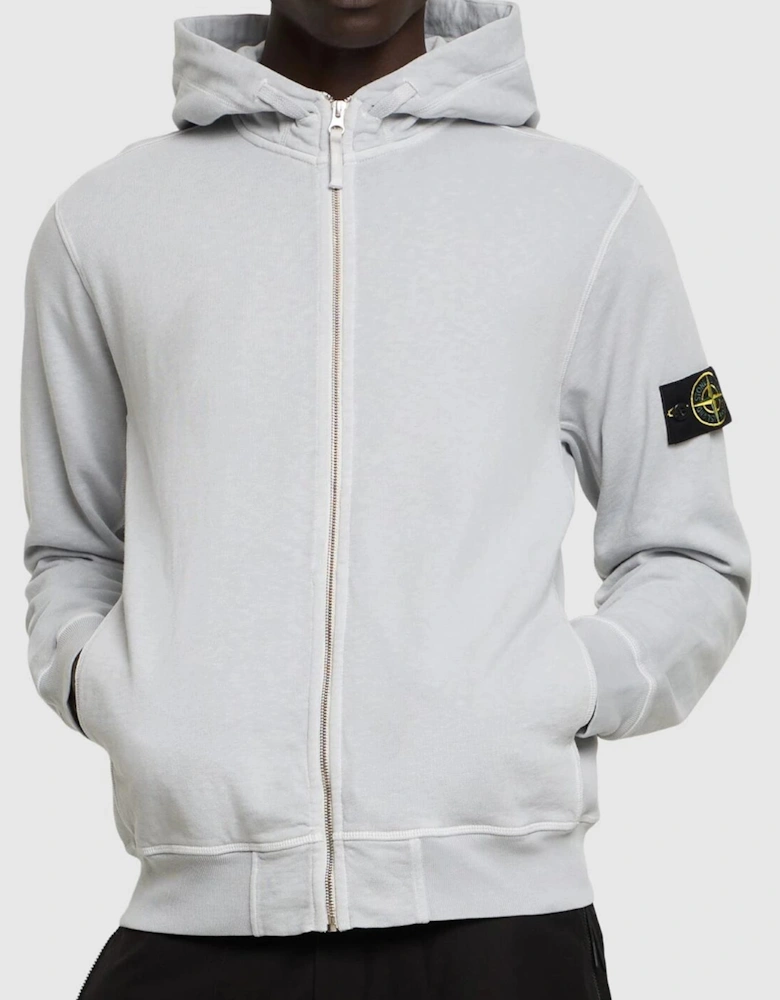 Two-Slip Pockets Brand Patch Cotton Hoodie in Pearl Grey