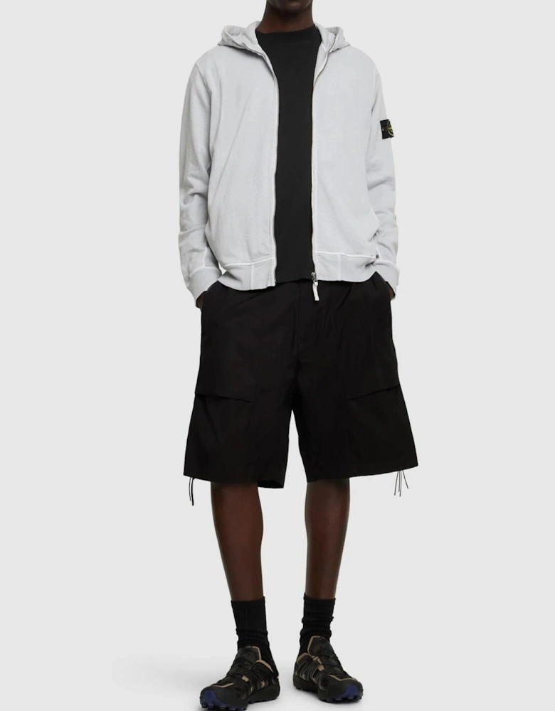 Two-Slip Pockets Brand Patch Cotton Hoodie in Pearl Grey