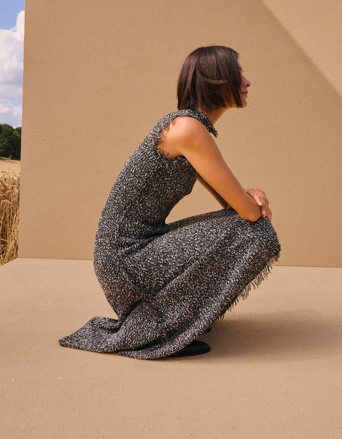 Tweed Yarn Fringe Trim Knitted Dress, 5 of 4