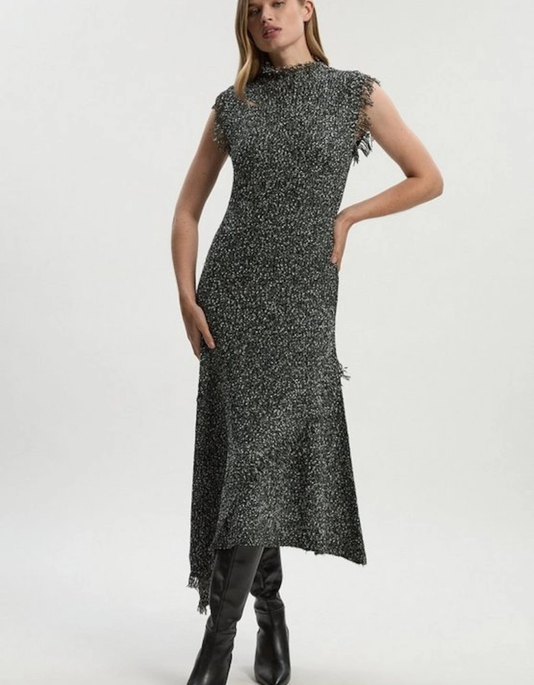 Tweed Yarn Fringe Trim Knitted Dress
