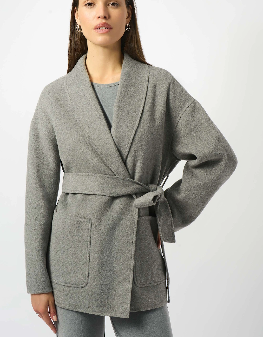 Joseph Ribkoff Women's Wool blend belted coat with shawl collar - Grey - Size: 6