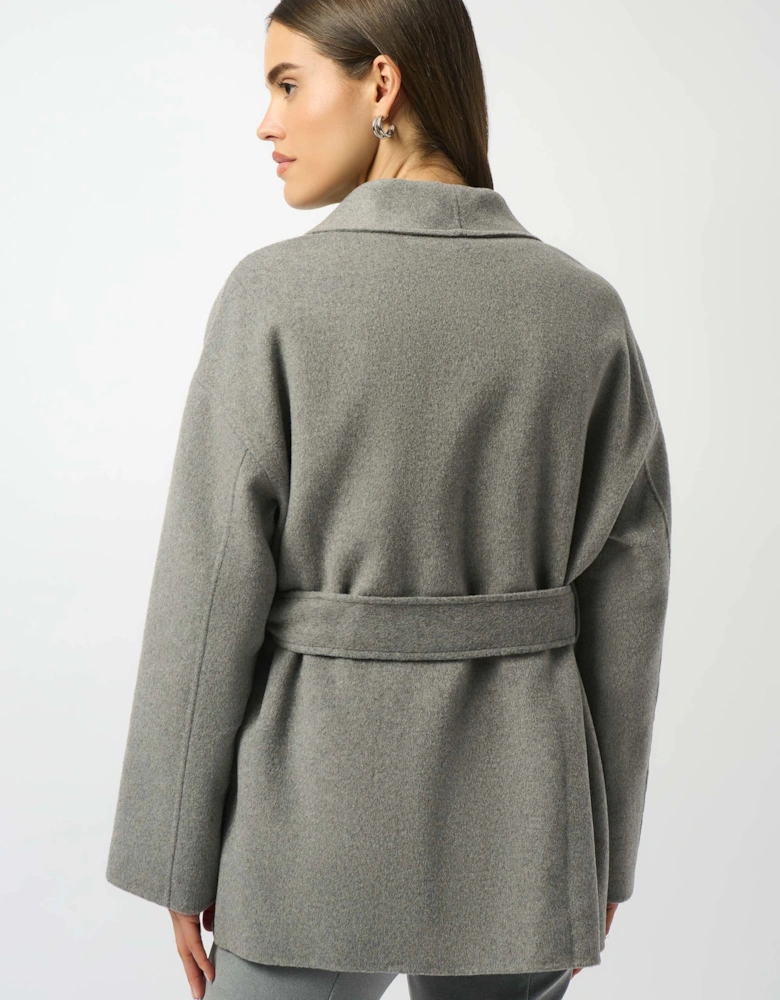 Wool blend belted coat with shawl collar