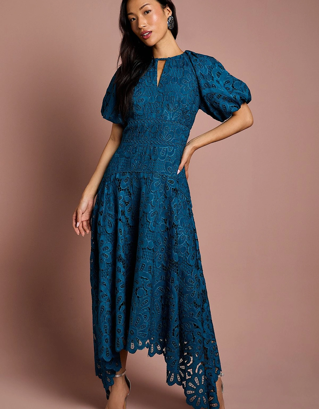 Lace Hanky Hem Puff Sleeve Dress, 2 of 1