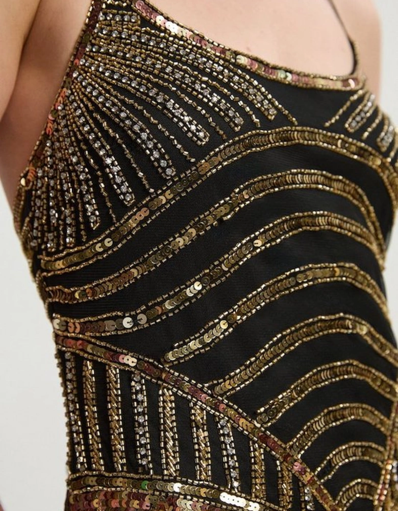 Premium Mirrored Crystal Embellished Woven Prom Dress