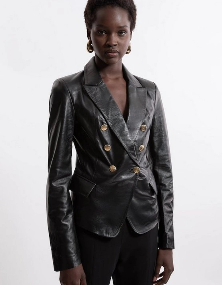 Leather Gold Button Blazer