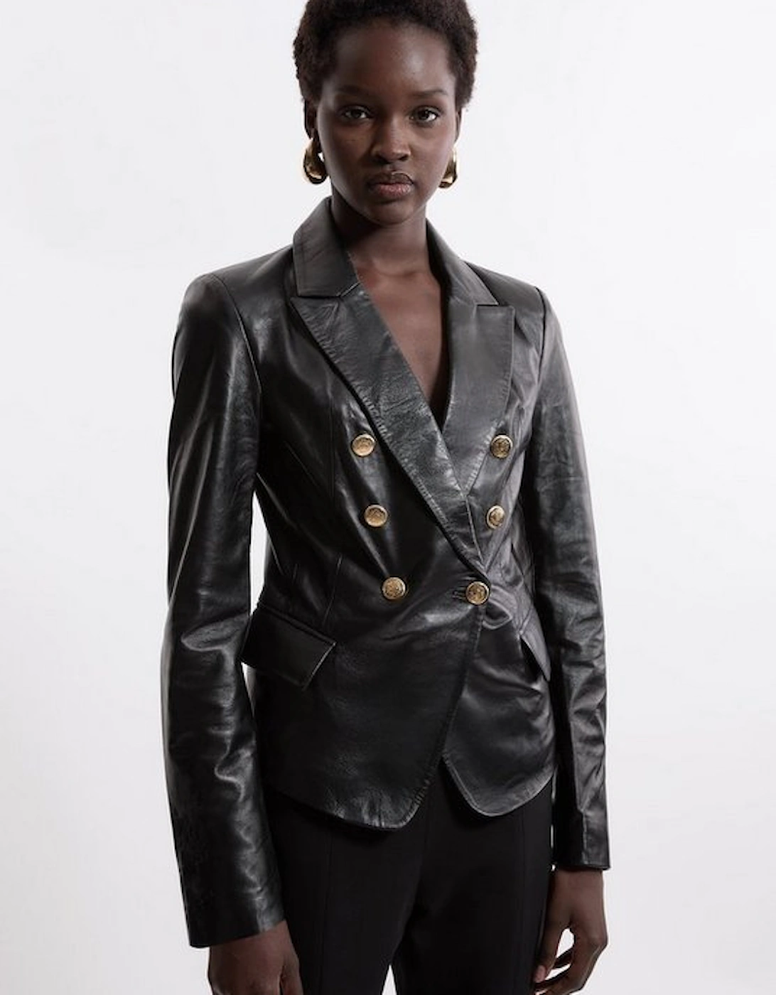 Leather Gold Button Blazer, 4 of 3