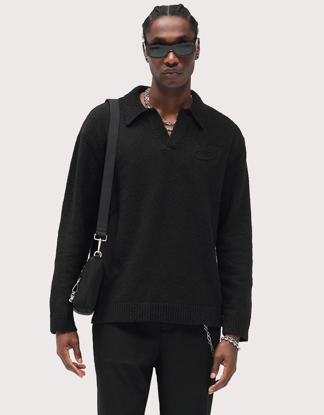 Relaxed Fit Long Sleeve Ribbed Polo Collar Knit, 5 of 4