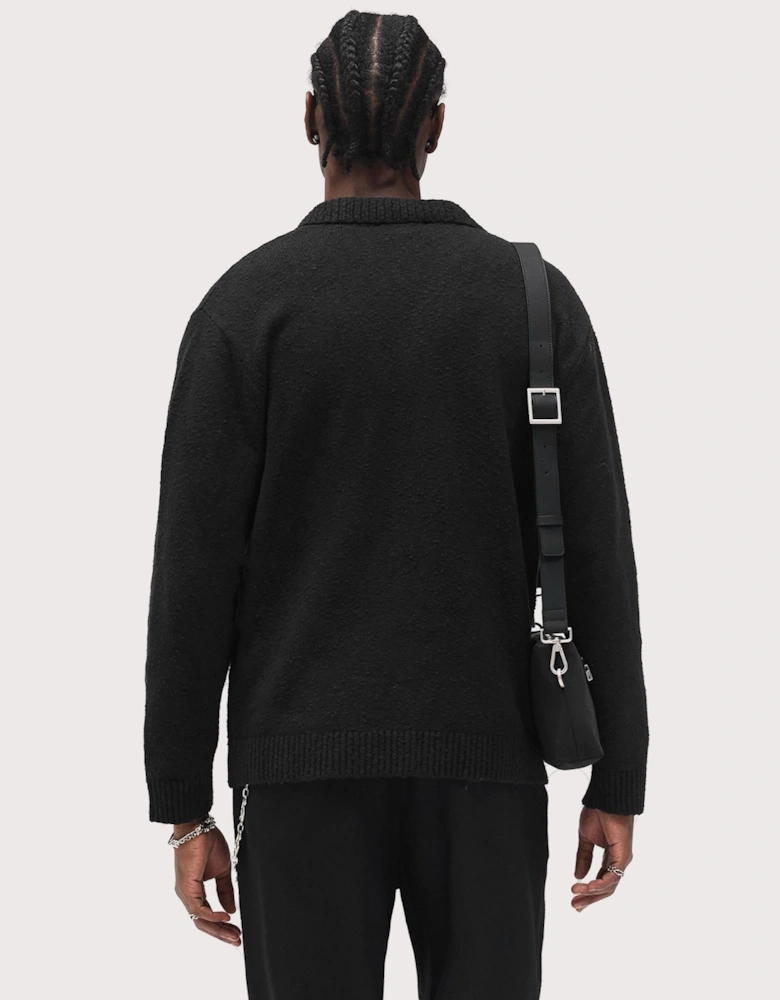 Relaxed Fit Long Sleeve Ribbed Polo Collar Knit