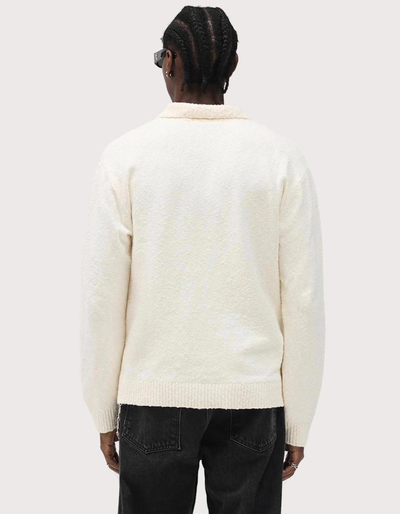 Relaxed Fit Long Sleeve Ribbed Polo Collar Knit