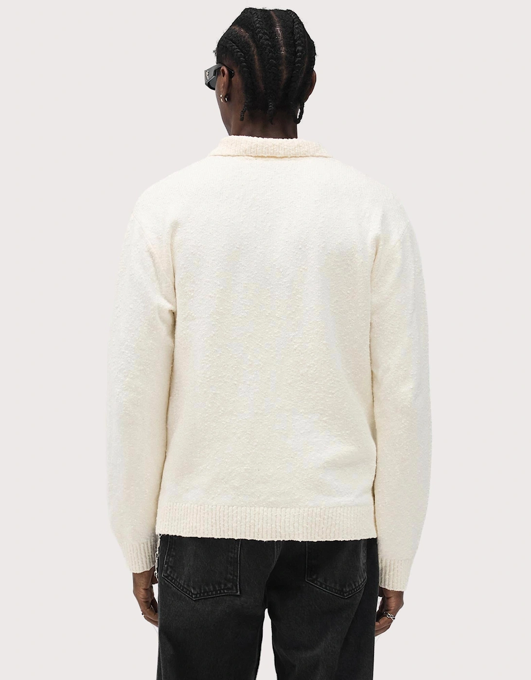 Relaxed Fit Long Sleeve Ribbed Polo Collar Knit