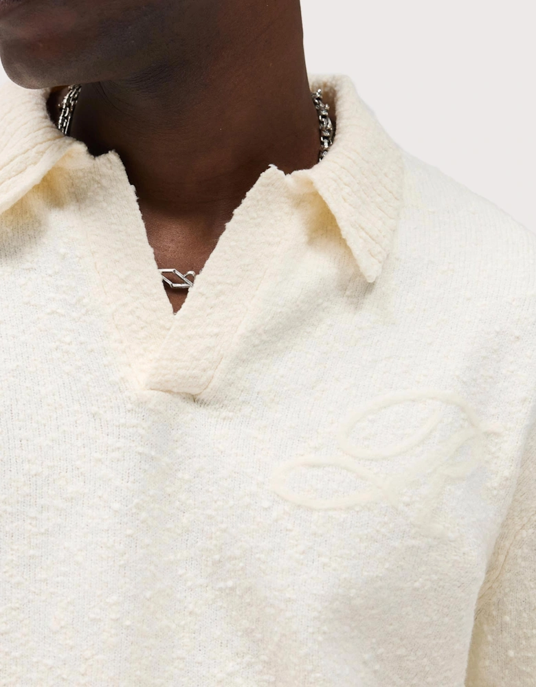 Relaxed Fit Long Sleeve Ribbed Polo Collar Knit