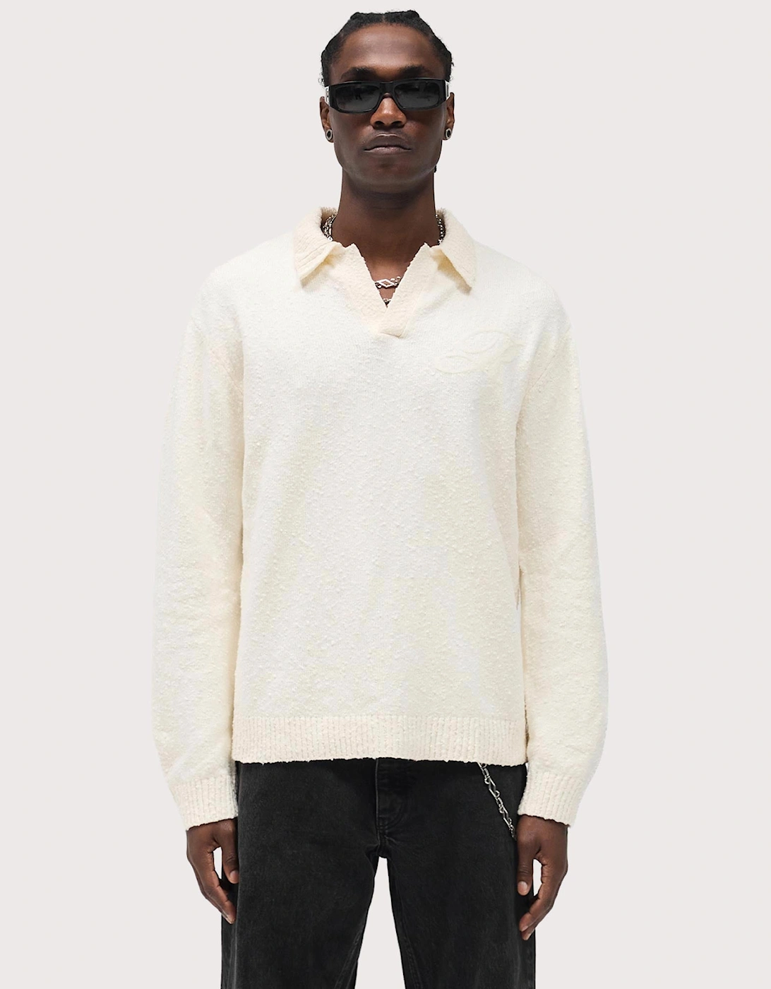 Relaxed Fit Long Sleeve Ribbed Polo Collar Knit, 5 of 4