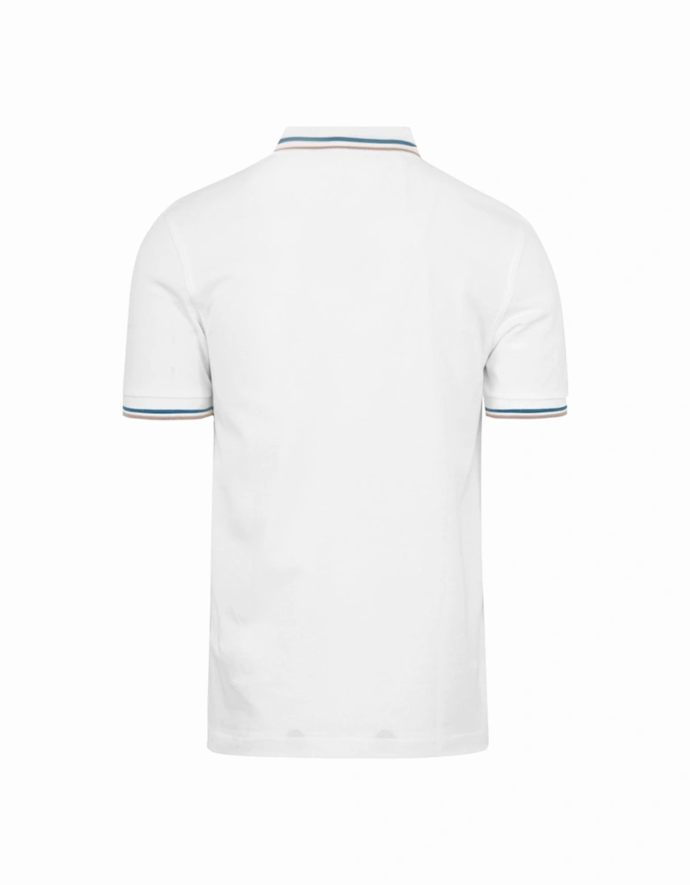 Brown Twin Tipped Collar White Polo Shirt