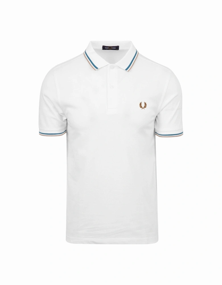 Brown Twin Tipped Collar White Polo Shirt