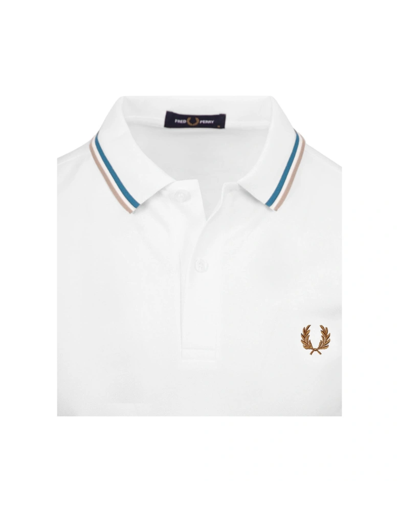 Brown Twin Tipped Collar White Polo Shirt