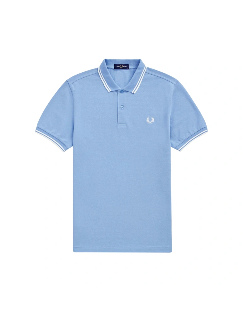 White Knit Rib Collar Sky Blue Polo Shirt
