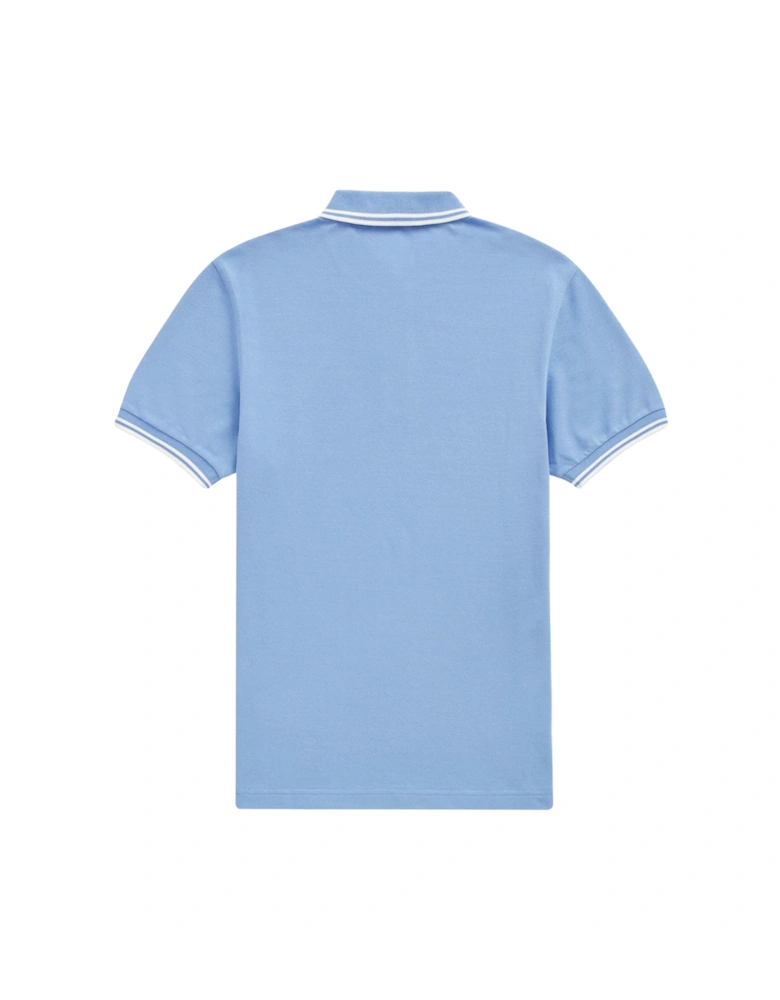 White Knit Rib Collar Sky Blue Polo Shirt